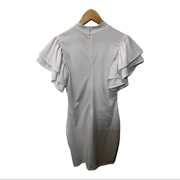 MOKORU WHITE RUFFLED DOUBLE TIERED SHORT SLEEVE BODY CON DRESS SIZE MEDIUM - Picture 16 of 16